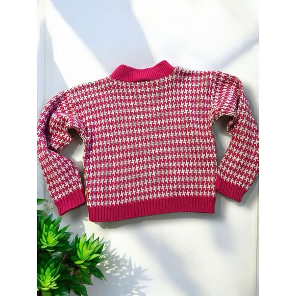 Vintage Grand Knitwear Pink Pattern Houndstooth Sweater Kids Made In USA 4/5 - Picture 4 of 4